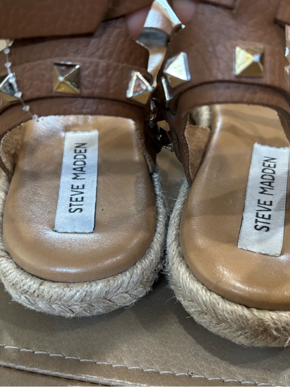 Steve Madden Tan Leather Studded Espadrille Sandal - Picture 5 of 7